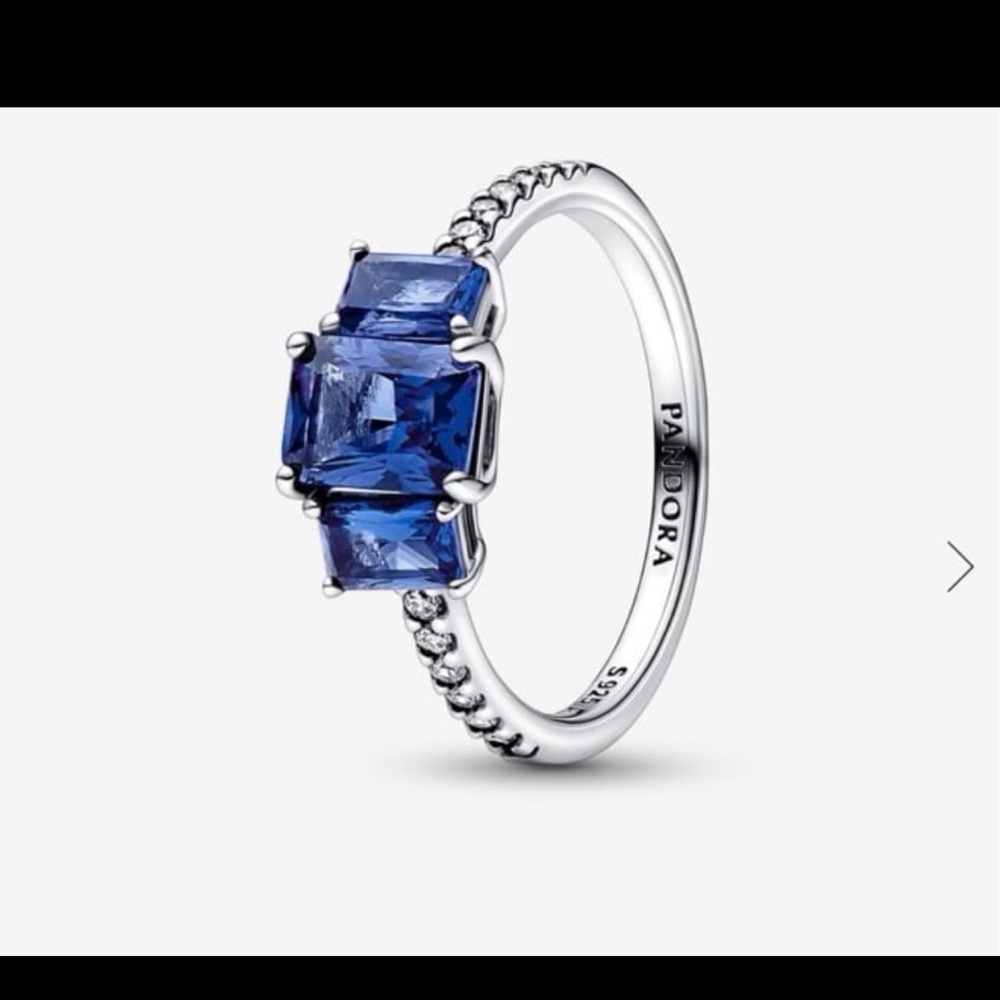 Blue Rectangular Three Stone Sparkling Ring Us8 - image 2